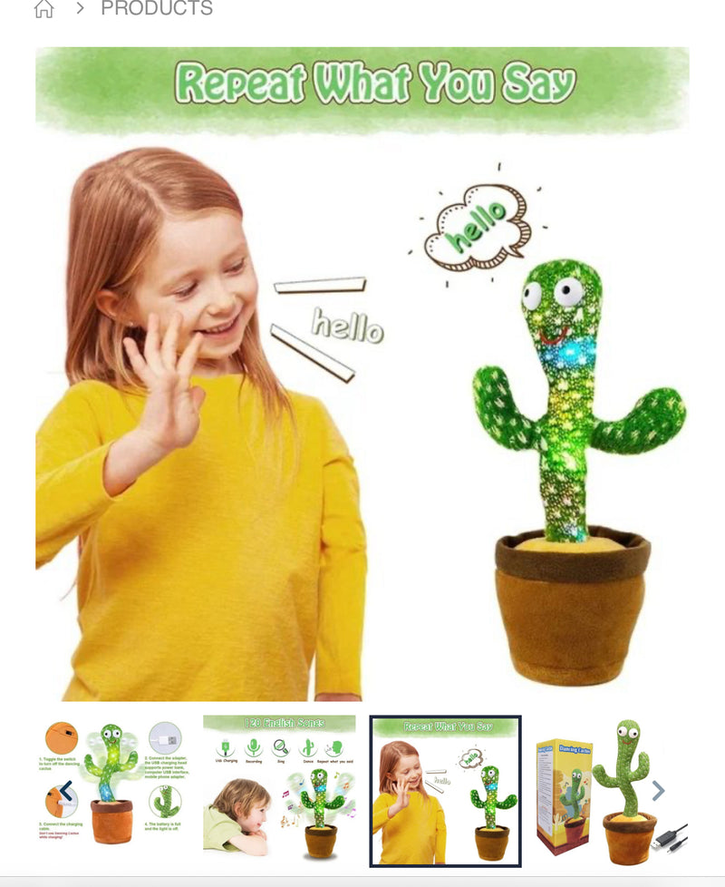 Rechargeable Dancing Cactus Toy with Hat | Interactive Singing & Talking Plush for Toddlers and Kids
